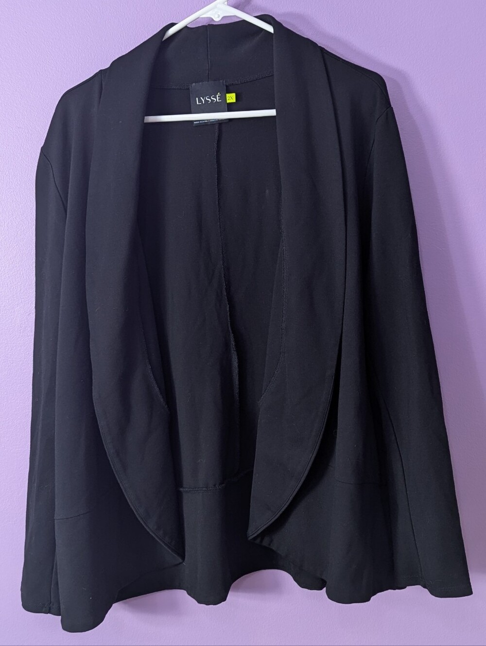Lysse Women's 2x Cardigan Sweater Open Front Shawl Collar Stretch Black
